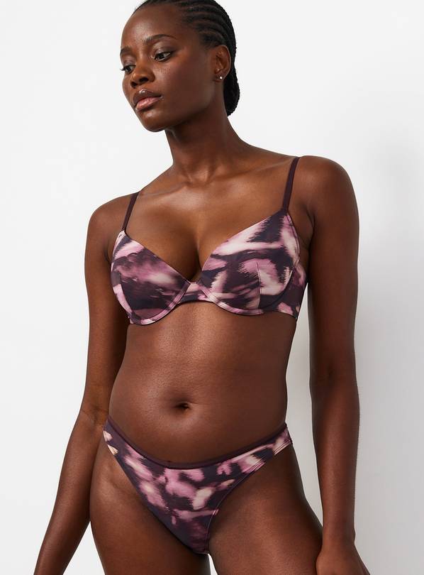 Dark Red V Front Blurred Floral Tanga Brief 10